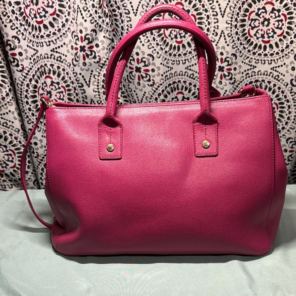 Furla Fuchsia Pink Saffiano Leather Gialla Satchel Handbag Crossbody EUC - Picture 4 of 14